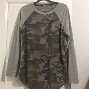 Camo & Gray Long Sleeve Tee with Shoulder Patches